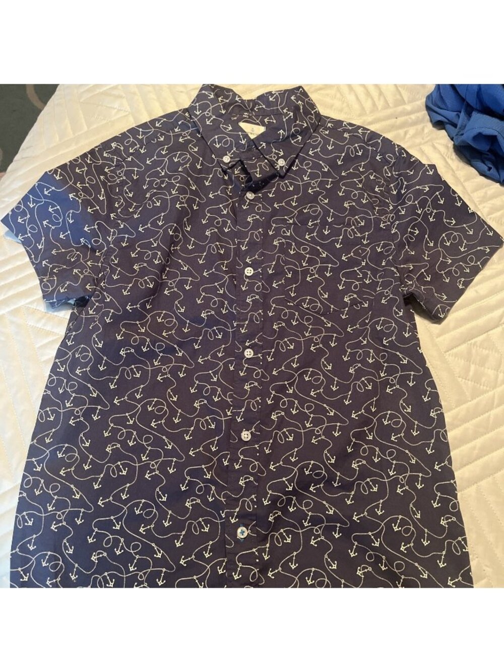 Boys Youth J. Crew Crewccuts Button Down Navy Anchors Short Sleeve Size 12